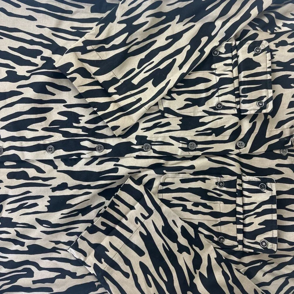 Dana Buchman Zebra Print Button-Down Shirt Dress Size 10 Black & Beige Office - Picture 8 of 8